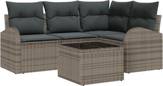 vidaXL Garden Sofa Set with Cushion 5 pcs Grey Poly Rattan vidaXL