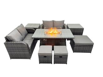 Fimous 7-seater Rattan Garden Furniture Dining Set with 3 Stools 2 Side Table in Dark Grey