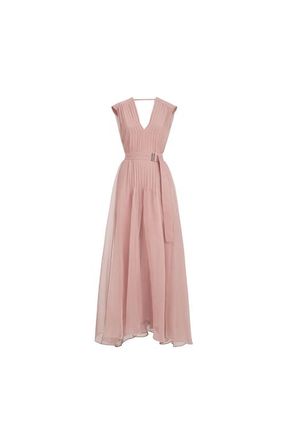 Brunello Cucinelli Crispy silk dress with monili in Pink at Nordstrom, Size Xx-Large Eu