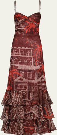 Johanna Ortiz Pasos Nocturnos Metallic Crepe Ruffle Gown