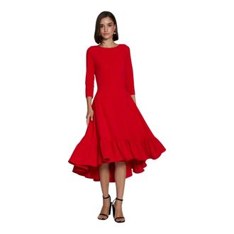 Moskada Rode Midi Jurk met Ronde Hals - Dames - Casual kleedjes - Rood - L - Kleedjes