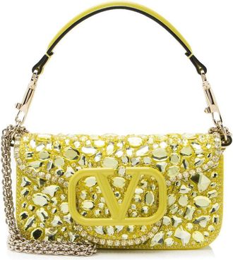 Valentino Lambskin Crystal Embellished Vlogo Loco Small Shoulder Bag (Authentic Pre-Loved)