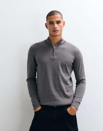 Capo felpa con mezza zip in 100% cotone egiziano, antracite-Grigio