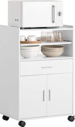 SoBuy Aparador Auxiliar De Almacenamiento Para Microondas Con Ruedas Armario De Cocina Con 2 Puertas 2 Estantes Y Un Caj&oacute;n L59 Cm X P40 Cm X H92 Cm,fsb09-w 