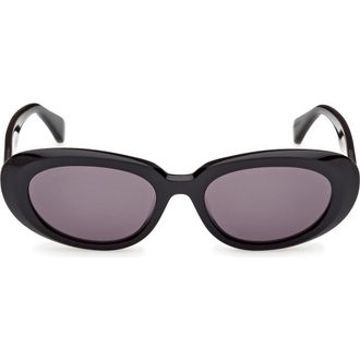 Max Mara 53mm Oval Sunglasses in Black /Pale Gold /Smoke at Nordstrom