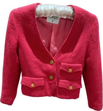 Herm&egrave;s Chanel Cropped Pink Boucle Jacket Size S