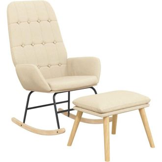 vidaXL Sill&oacute;n Mecedora Con Taburete Tela Color Crema Vidaxl