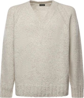 Ermenegildo Zegna Truien & Vesten, Heren, Beige, L, Wol, Cashmere en Wollen V-hals