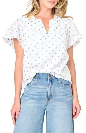 Gibsonlook Flutter Sleeve Top in White Denim Dot at Nordstrom, Size Xx-Small