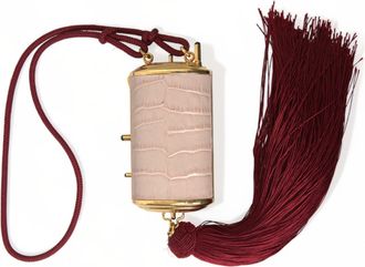 Dolce & Gabbana Pink Exotic Leather Mini Mirror Tassel Makeup Womens Bag