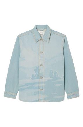 Lacoste Oversize Button-Up Denim Shirt in Mku Washed Bleach at Nordstrom, Size 15.75