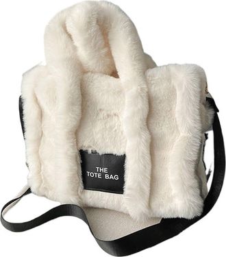 Generic Womens Plush Bags Casual Fur Tote Bag For Women Handbag Autumn Winter Plush Messenger Shopper Female(White)