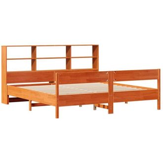 vidaXL Cama Con Estanter&iacute;a Sin Colch&oacute;n Madera Maciza Marr&oacute;n 180x200cm Vidaxl