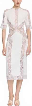 Elie Saab Cady & Lace Midi Dress In Powder