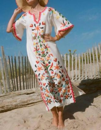 Frances Valentine Embroidered Charming Caftan In Veracruz - Multi