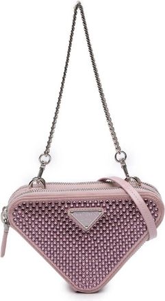 Prada Pre-owned Prada Mini Crystal Embellished Satin and Leather Triangle Pouch Ladies Z7N4ON058OYMYQKD