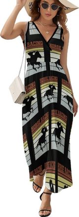 Generic Vintage Horse Racing Team Womens Maxi Dress Sleeveless V Neck Dresses Casual Outfits XL