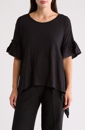 Patrizia Luca Ruffle Short Sleeve Sharkbite Hem Top in Black at Nordstrom Rack, Size Small/medium