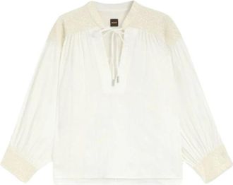 HUGO BOSS C_Brodes Blouse - Dames - Blouses - Beige - S - Katoen - Overhemden