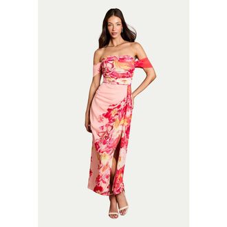 Coast Floral Print Drape Chiffon Dress in Coral at Nordstrom, Size 12