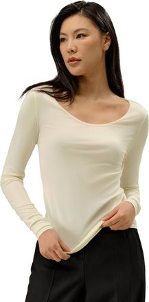 LilySilk Women Pure Silk Jersey Shirt Long Sleeve Slim Fit Scoop Neck Silk T-Shirt Top(Lily White,XL)