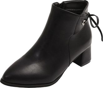 Generic Black Womens Casual Boots with Pointed Toe and Lace Up for Stylish Outfits in Outdoor Settings