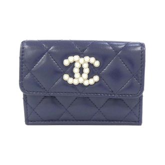 Chanel Navy Leather Wallet (Tri-Fold) (Pre-Owned)