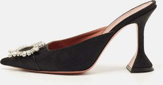 Amina Muaddi Black Satin Begum Mules