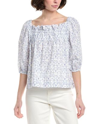 Sara Campbell Square Neck Balloon Sleeve Blouse