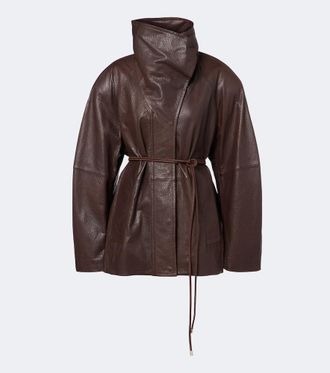 Sportmax Chaqueta de piel con cintur&oacute;n