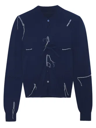 Shushu/Tong Blue Pin-Tuck Threadwork Knit Top