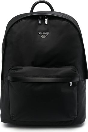 Emporio Armani logo-plaque backpack - men - Polyester/Polyurethane/Recycled Nylon - OS - Black