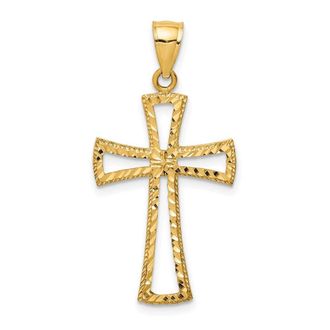Diamond2Deal 14k Yellow Gold Diamond-Cut Cross Pendant