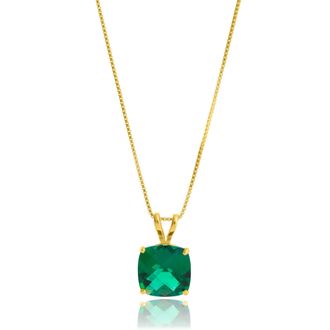 MAX + STONE 14k Yellow Gold 8mm Cushion Cut Gemstone Pendant Necklaces with 18 inch Box Chain