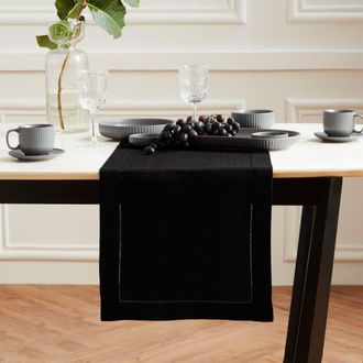 Solino Home Linen Table Runner for Dining Table, Holiday and Everyday Table Decor - Sonoma Hemstitch in Black at Nordstrom, Size X-Small