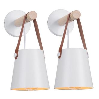 OEM Juego De 2 Apliques De Pared De Madera Natural Con Pantallas Colgantes Y Casquillos E27 Para Pasillo, Dormitorio O Sala De Estar, Color Blanco (bombil