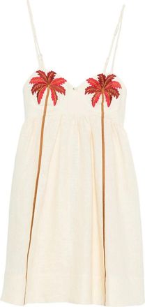 Farm Rio Coconut Tree Embroidered Mini Dress