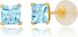 MAX + STONE 14k Yellow or White Gold 4mm Square Princess Cut Gemstone Stud Earrings