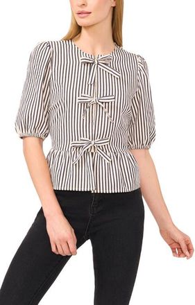 CeCe by Cynthia Steffe Stripe Bow Front Cotton Peplum Top in Classic Navy at Nordstrom, Size Xx-Small