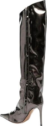 Generic Women High Heel Patent Leather Knee-High Boots Pointed Toe Reflective Design Boots