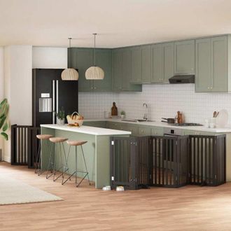 vidaXL Puerta De Perros Plegable 12 Paneles Madera &Aacute;lamo Negra 600 Cm Vidaxl