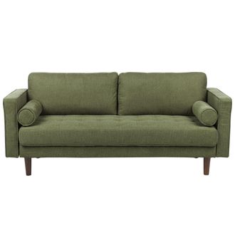 Beliani Sof&aacute; Retro 3 Plazas Tapizado Tela Poli&eacute;ster Respaldo Acolchado Sala De Estar Verde Nurmo