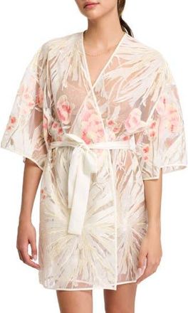 Rya Collection Tamara Embroidered Tie Waist Cover-Up Robe in Ivory Mix at Nordstrom Rack, Size X-Small/small