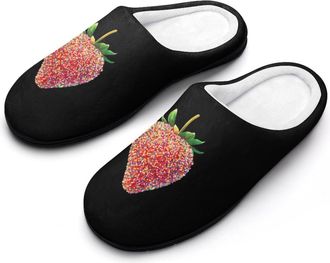 Generic Strawberry Colorful Sprink Mens Slippers Memory Foam Winter Warm Sandals Slip On House Shoes Size 7-14