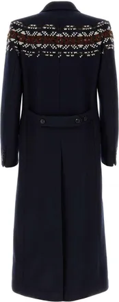 Dries Van Noten Mens Navy Blue Wool Blend Coat Cappotti