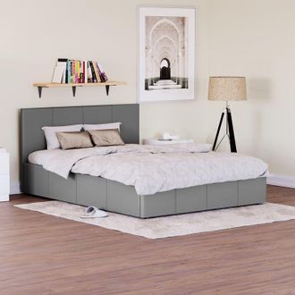 Home Discount Home Discount - Lisbon 4ft6 Double Faux Leather Ottoman Bed Frame, Grey, 190 x 135 cm
