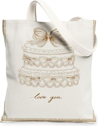Generic Vintage Elegant Canvas Tote Bag, Decorative Cake Design Reusable Grocery Bags, Lightweight Washable Shoulder Strap Tote for, White, 13x15 Inch