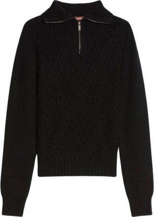 Max Mara V-neck Knitwear, female, Black, L, Cashmere Blend Jumper with Zip Neck