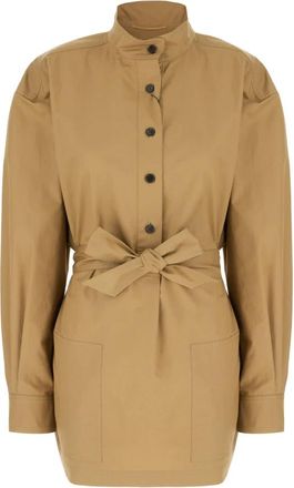 Saint Laurent Stijlvolle Jassen en Vesten Collectie - Dames - Shirt Kleedjes - Beige - S - Katoen - Kleedjes