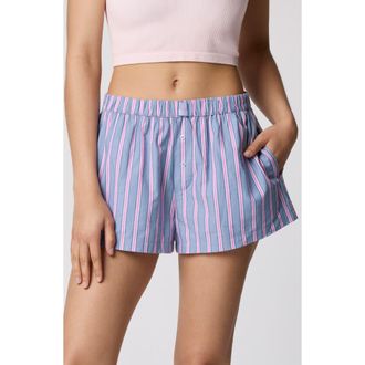 Florence By Mills Classic Cotton Blend Boxer Shorts in Blue Pink Stripe at Nordstrom, Size Xx-Small